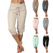 Women's Yoga Pants Drawstring with Pockets Cropped Tummy Control High Waist Yoga Fitness Gym Workout Capri Pants Bottoms Dark Grey Navy Apricot Spandex Fall Sp
