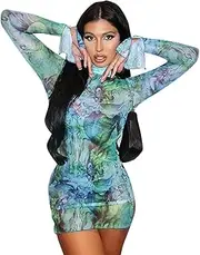 [ZPLxi] Women's Long Sleeve Tops T-Shirts Y2K Print Casual High Crew Neck Sexy Cut Out Short Tunic Tops Blouses Fashion