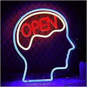 Hanging Art Neon Signs Open Mind Brain Neon Sign, For Bedroom Neon Light Decoration, Man Cave, Bar, Office, School Sign Lamp 35.81cm×30.99cm