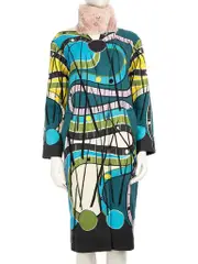 Abstract Pattern Fur Collar Coat