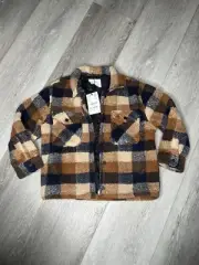 Zara Plaid Overshirt Brown / Navy Flannel Jacket Wool Boys 8-9 130cm Christmas