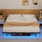 Artiss King Bed Frame, Floating Metal Bed Frame with LED Lights, Easy Assembly