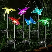 Anordsem 6 Pcs Solar Garden Light Colour Changing LED Dragonfly Butterfly & Hummingbird Wireless Solar Garden Stake Lights Decor for Fence Yard Gardens Flowerbed