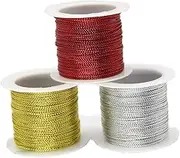 3 Rolls 196.8 Ft Tinsel String Craft Making Cord Non Stretch Jewelry Making Gift Wrap Ribbon Metallic Cord Packaging Rope (65.6 Ft per roll)