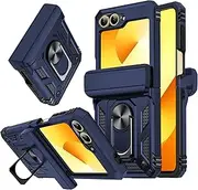 [LeYi] for Samsung Z-Flip 6 Case, Samsung Galaxy Z Flip6 Case with Slide Camera Cover, Heavy Duty Double Layer Military Grade Case Cover with Magnetic Ring Kickstand for Samsung ZFlip 6, Blue