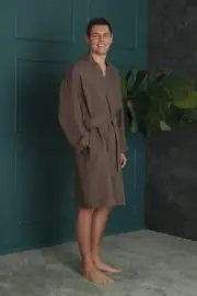 Waffle Weave Linen Men's Bathrobe - An Exquisite Gift for Him