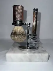 Mühle Luxury Rose Gold Safety Razor & Brush Set w/ Stand - Elegant Grooming Gift