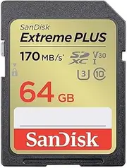 SANDISK - CARDS Extreme Plus 64GB 170MB/s 80MB/s UHS-I Class Black SDHC Memory Card ham_n13_00121592