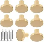 Solid Brass Cabinet Knobs 20 x 25mm Brushed Finish Door Knobs Round Solid Brass Cabinet Knobs with Screws for Cabinet Cupboard Drawers (8pcs)