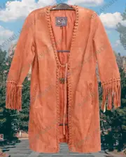 CHI by Falchi Women's Size S Suede Fringe-Trim Summer Coat, Open Front Jacket