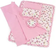 Fits 18 American Girl Dolls | Reversible Floral Print Bedding Set with Comforter 3 Pillows and Sheet | 18 Inch Doll Accessories