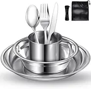 Lafuntar Camping Plate, Bowl, Cup & Cutlery Set - 8-Piece Dinner Set for Travel & Outdoor