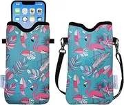 Tainada Men Women Neoprene Phone Sleeve Pouch Case Bag with Crossbody Strap/Neck Lanyard for iPhone 16/15/14 Pro Max, 16/15/14 Plus, Samsung S24+, S23+, A54, Z Fold6/5 (Flamingo Pattern Turquoise)
