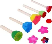 Sponge Brushes in Sponge in Foam Brushes for Kids with 5 Pieces with Strong Absorption of Sponge Oil with Wooden Handle, Sponge Painting Tools with Brush