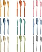 Large Reusable Plastic Compartments with Knives, Forks and Spoons, 9 Colours Portable Camping Utensils Tableware for Adults, Travel, Picnic or Daily Use