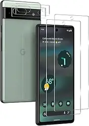 Pixel 6a Tempered Glass Screen Protector + Camera Lens Protector [ 2 + 2 Pack ][Fingerprint Unlock] [Anti-Scratch] [Case Friendly] HD Clear Protective Film for Google Pixel 6a