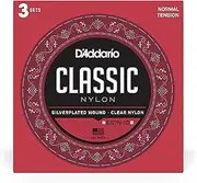 D'Addario Classic Nylon Guitar Strings - EJ27N, Silver Plated Wrap, Nylon Core, Clear Student Trebles, Normal Tension, 3-Pack