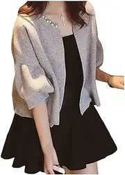 [Legou] Women's Solid Puff Sleeve Open Front Cardigan