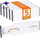 5 Pack Drawer Dividers Plastic 4" High, 11-17" Adjustable Drawer Organisers for