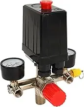 Air Compressor Pressure Switch Control Valve, 0 to 180PSI Pressure Regulator Air Compressor Pressure Control Switch with Control Valve and 2 Pressure Gauge, Air Compressor Parts