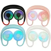 Portable Lazy Sports Fan with LED Light Mini Hanging Neck Fan USB Rechargeable