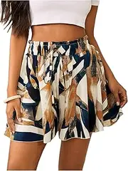 [Milumia] Women's Ditsy Floral Elastic Waist Skort Ruffle Hem Boho Short Skirt Skorts