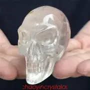 0.28LB Natural Clear Quartz Aliens Skull Quartz Crystal Hand Carved Reiki XK580