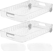 2 Pack Fridge Organizer with Wheels, Roll Out Refrigerator Organizers and Storage Clear Design with Dividers, Fridge Organizer Bins, Plastic Pantry Storage Bins, Kitchen Organization for Cabinet