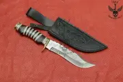 10 INCH CUSTOM HAND MADE DAMASCUS STEEL SKINNER KNIFE BRASS GUARD CAMEEL BONE023