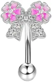 [Niaspi] 16G Stainless Steel Eyebrow Piercing Rings for Women Cute Rhinestone Flower Bowknot Rook Helix Cartilage Curved Barbell Earrings Body Piercings Jewelry, 20g, Stainless Steel, no gemstone