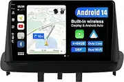 Android 14 IPS Car Stereo For Renault Megane 3 (2008-2014) GPS Navigation Radio - 4G+64G - Wireless CarPlay/Android Auto - LED Camera + MIC - 9 Inch 2 Din -DAB Steering Wheel Fast-boot 360-Cam