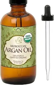 [US Organic] Moroccan Argan Oil, USDA Certified Organic,Pure & Natural, Cold Pressed Virgin, Unrefined, 4 Oz in Amber Glass Bottle with Glass Eye Dropper for Easy Application. Origin_Morocco