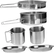 WATIIFUFU Stainless Steel Picnic Set for 3-4 People Compact Camping Cooking Utensil Kit Insulated Pot Frying Pan