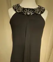 Badgley Mischka High Low Asymmetrical A-line Black Dress Gown Grecian Neck 2 NWT