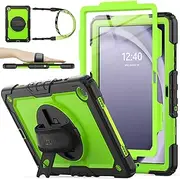 [SEYMAC stock] 360° Hand Strap/Stand Protective Case for Samsung Galaxy Tab A9 Plus 11 inch, Black+Green