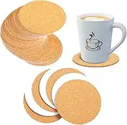 YBVABE Round Cork Coasters 96x96x2mm – 36 Pack Self-Adhesive Natural Cork Pads for Drinks, Furniture, Crafts or Pot Mats – Eco-Friendly & Heat Resistant