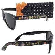 Happy Howl-O-Ween Hand Painted Halloween Dog Women's Sunglasses Polka Dot Case
