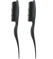 Aymorder 2 Pcs Women's Bristle Brush, Boar Bristle Three-row Pointed Tail Comb, Styling Comb, Smoothing Brush, Hard Hair Brush for Women Bristle Hair Bun Dense (Black)