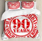 Red Duvet Cover Set with Pillow Shams Grunge Stamp Ninety Print
