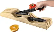Knife Organizer for Kitchen Drawers - Wooden Kitchen Knife Storage Holder for 7 Knives - Bamboo Drawer Organiser Insert for Home
