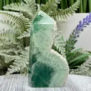 Green Fluorite with Quartz Tower Natural Crystal Generator 202g 88mm