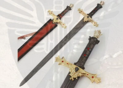 King Arthur Sword Hand Forged Damascus Steel Excalibur Sword WITH LEATHER SHEATH