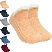 [HeeDz] Indoor Non-Slip Thermal Socks,FleeceSox - Fleece-Lined Non-Slip Thermal Slippers Socks,V-Mouth Fluffy Slipper Socks