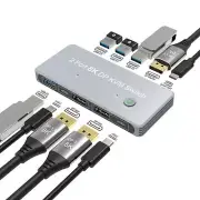 2-Port 8K DP KVM Switch 2 DP Input 1 DP Output Display 8K 30Hz 4K 144Hz KVM