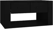 Simple Coffee Table Rectangular Minimalist Center Table Sofa Table w/2 Drawers and 1 Shelf, Cocktail Table Side End Table for Living Room Home Office, Black 80x50x40 cm Engineered Wood