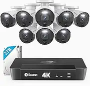 Swann Camera 4K Ultra HD Security System - 8-Channel NVR, 2TB HDD, 8 Bullet Cameras, Night Vision, Smart Alerts, IP66 Weatherproof - Comprehensive Home & Business Surveillance Solution