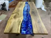 Blue Epoxy Resin River Meeting Table Top, Office Conference Cyber Monday Sale