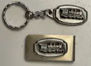 Vintage Pewter Train Money Clip & Keychain Locomotive Steam Engine Railroad