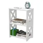 3-Tiers Side Table Narrow End Table with Storage Shelf Simple Bedside Table N...