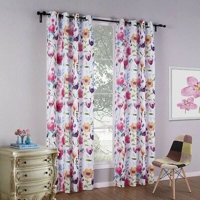 Floral Print Blackout Curtain Thermal Insulated Window Drape Sanded Fabric Decor